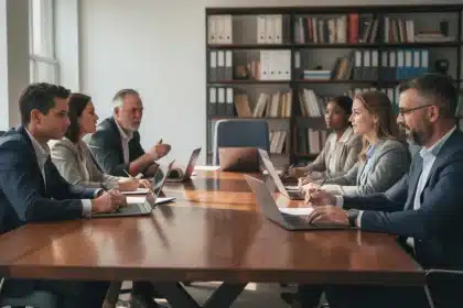 Réunion professionnelle autour d'une table de conférence